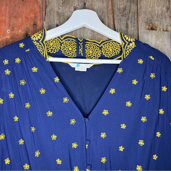 Boden Bronwen Broderie Embroidered Midi Dress in Navy and Yellow Sz 12 - Picture 5 of 16